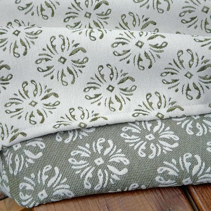 Jacquard Rectangle Tablecloth, Washable Green Table Cloth, Soft Thick Decorative Table Cover for Dining, Farmhouse, Wedding, Party - 60''x120'', White Green