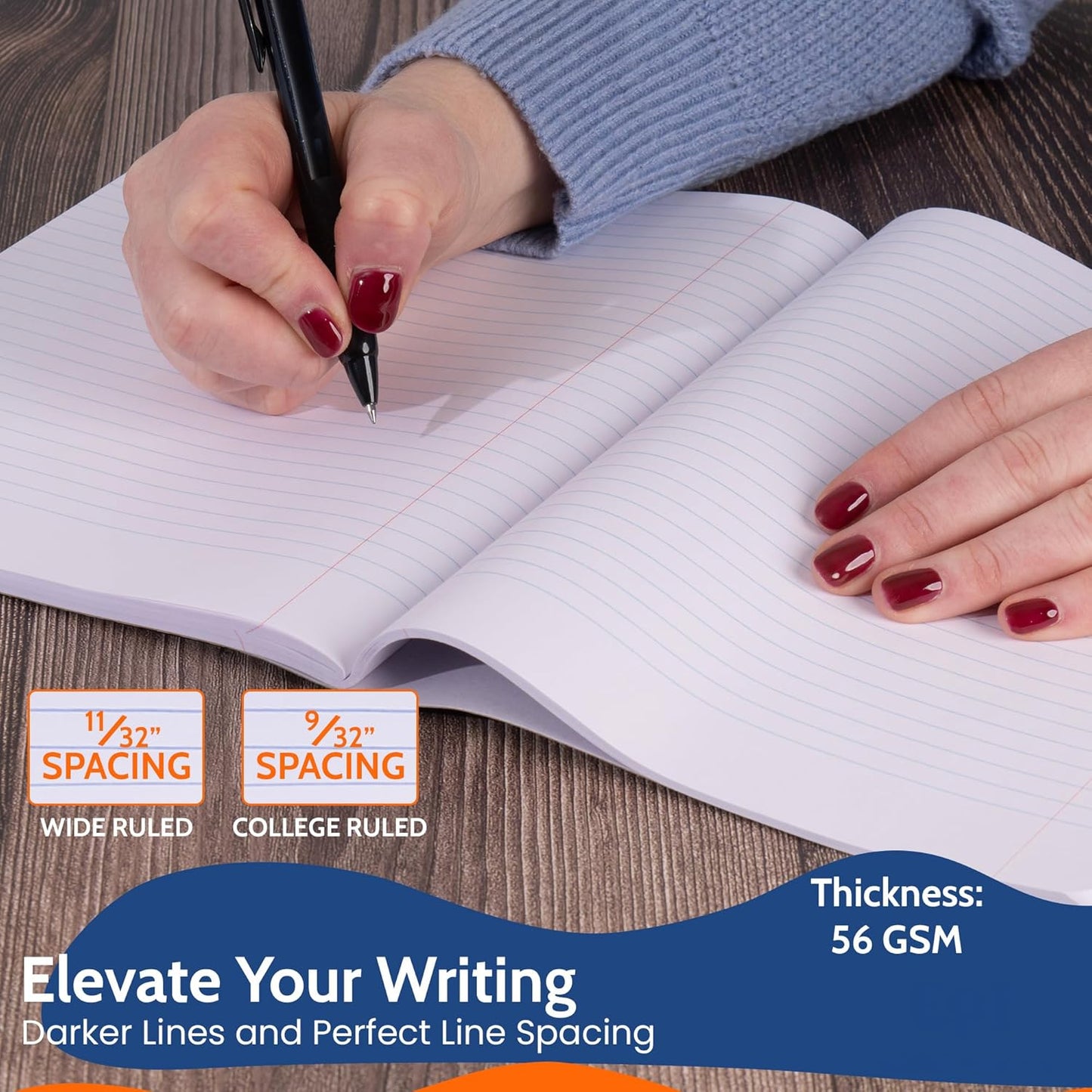 EPI Marble Hardcover College Ruled Composition Notebook | 200 Pages (100 Sheets), 9.75 x 7.5 in, Sturdy Sewn Binding | School, Office, Journaling, Notes - 4 Pack