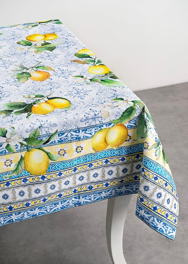 Maison d' Hermine Table Cloth Rectangle Table 100% Cotton 70 x 120 Inches Tablecloth Reusable Decorative Everyday Use for Dining Room, Farmhouse, Home, Party, Festive & Wedding Spring Summer - Citrus