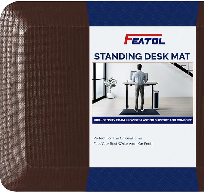 FEATOL Anti Fatigue Mat for Standing, 9/10 Extra Thick Ergonomic Standing Desk Mat, Comfort & Durable Memory Foam Standing Mat at Home,Office All Day (20" x 39", Brown, 1PC)