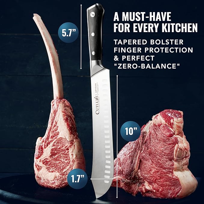 Cutluxe Butcher Knife – 10″ Bullnose Carving Knife, Forged High Carbon German Steel – Full Tang & Razor Sharp – Ergonomic Handle Design, Grilling Gifts for Men – Artisan Series