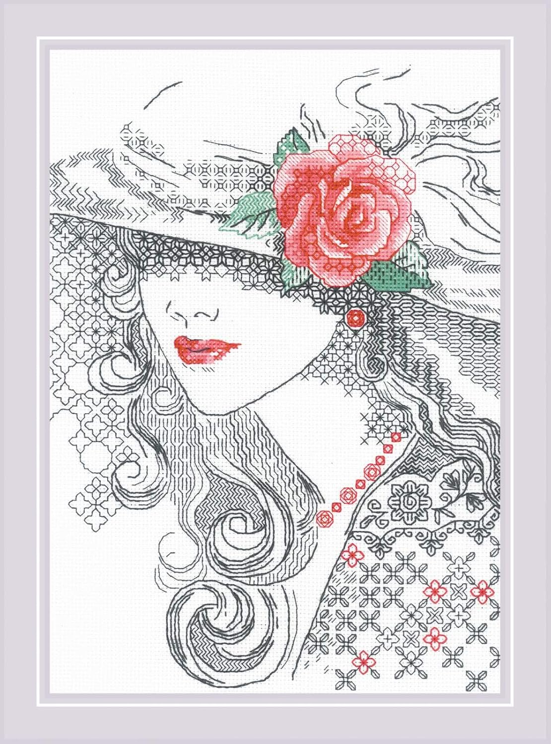 RIOLIS - Mysterious Rose 1887, Cross Stitch Kits 8¼" x 11¾", Cross Stitch Kits for Beginners & Advanced, Crossstitching Kit Adult, Embroidery Counted Stitching Kit