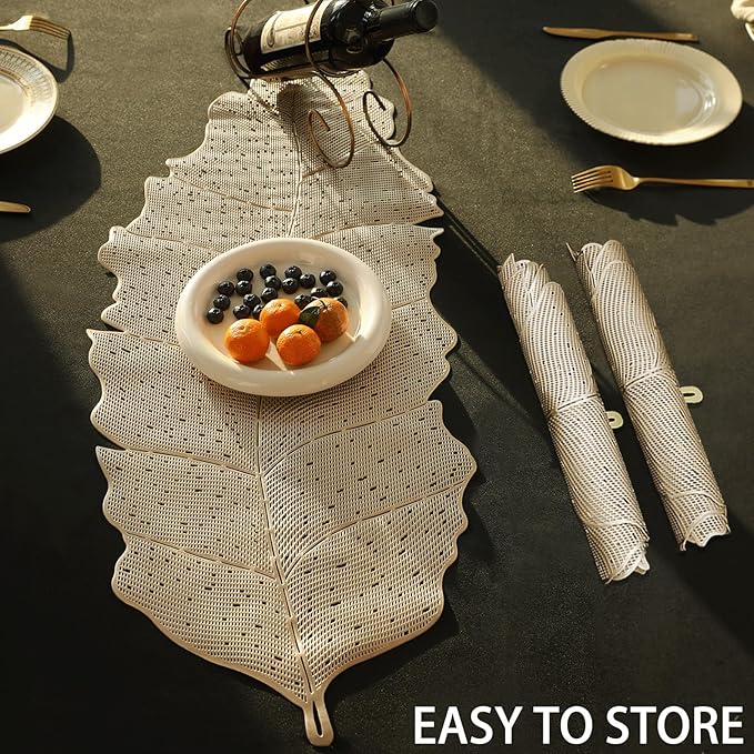 FAVE Gold Table Runner 36 Inches Dining Table Runner Heat Resistant Table Mats for Wedding, Banquet, Birthday, Party, Restaurant(Golden Musaleaf)
