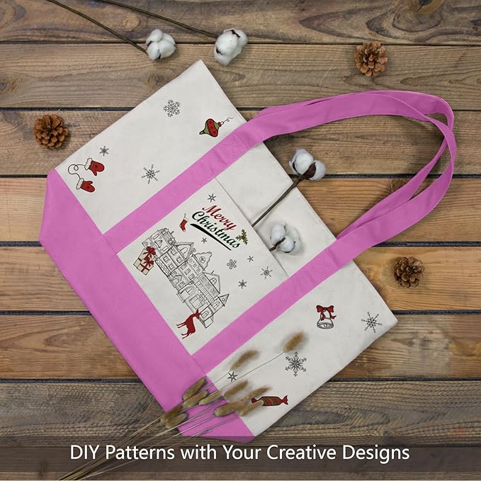 TOPDesign 1-Pack Canvas Tote Bag with an External Pocket, Reusable Grocery Shopping Bag, Top Zipper Closure, Daily Essentials (Light Purple/Natural)