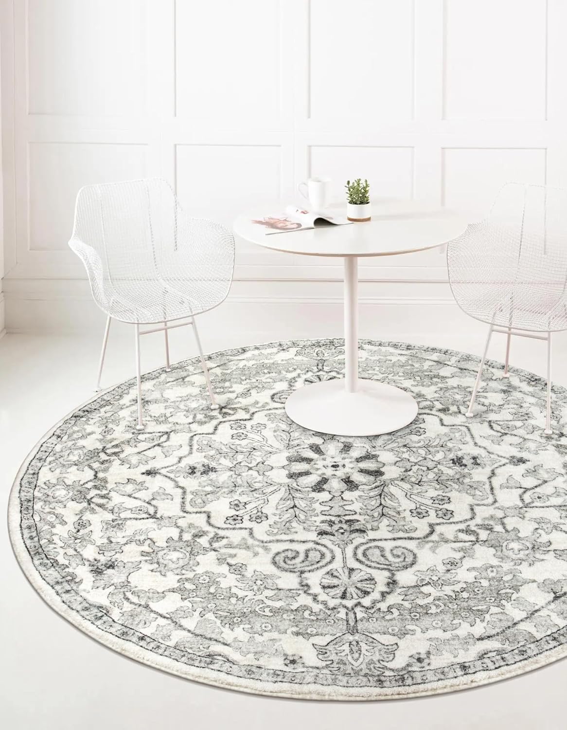 Lahome Round Rug 5'3"Ft, Soft Rugs for Living Room Machine Washable Rugs for Bedroom, Bohemian Medallion Non-Slip Non-Shedding Print Indoor Carpet for Entryway Bathroom Coffee Table, Beige