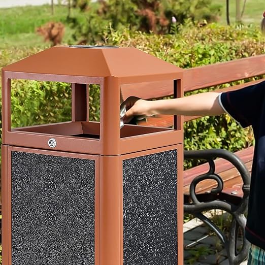Square Waste Container with Dome Lid | Commercial Outdoor Garbage and Trash Container, Brown 15 Gallon