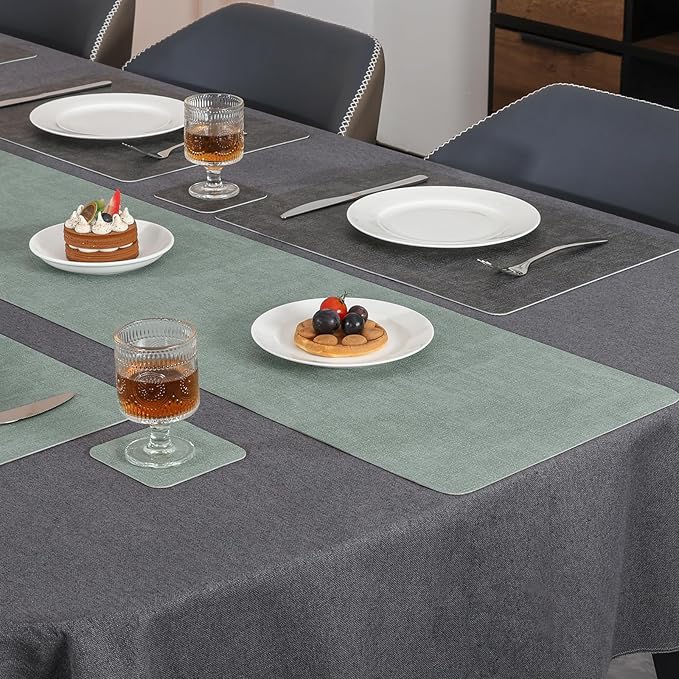 Table Runners 55 Inches Long, Dual-Sided Faux Leather Farmhouse Table Runner Waterproof Heatproof Non-Slip for Living Room Party Home Decor Holiday Decorations(Gray Sage Green, 12 x 55 Inch)