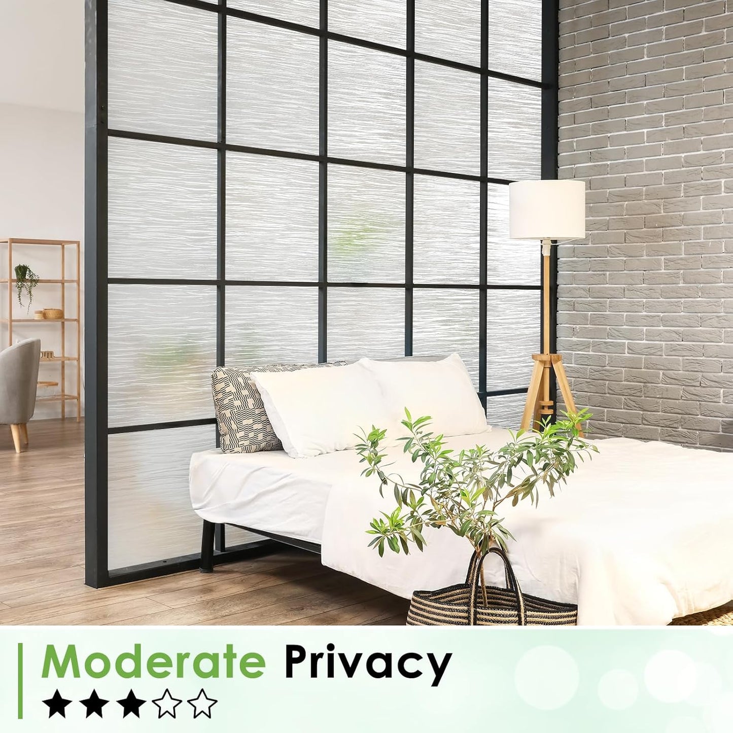 Homein Window Privacy Film, Frosted Glass Window Film Decorative, Non Adhesive Glass Clings, Static Cling Door Coverings, UV Blocking Privacy Sticker for Home, Pure Wave, 23.6 x 118.1 inches