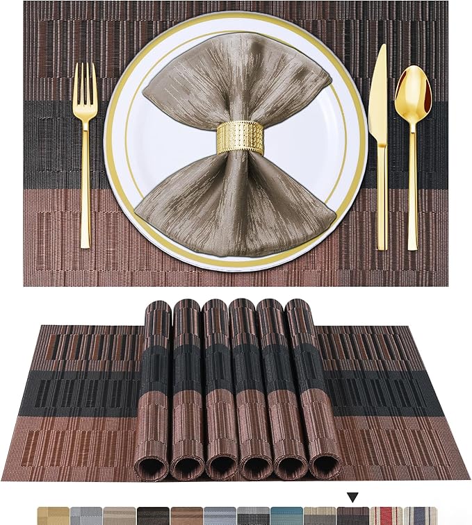 BETEAM Placemats Set of 4, Woven Vinyl Placemat for Dining Table Washable Wipeable Kitchen Place Mats Durable Indoor Outdoor Table Mats