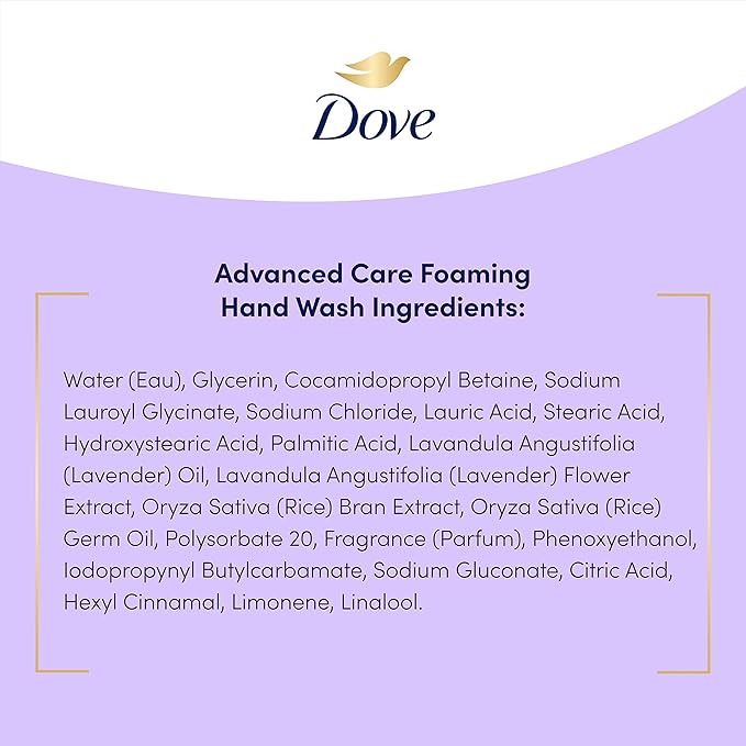 Dove Foaming Hand Wash Lavender & Rice Milk Pack of 4 Protects Skin from Dryness, More Moisturizers than the Leading Ordinary Hand Soap, 10.1 oz