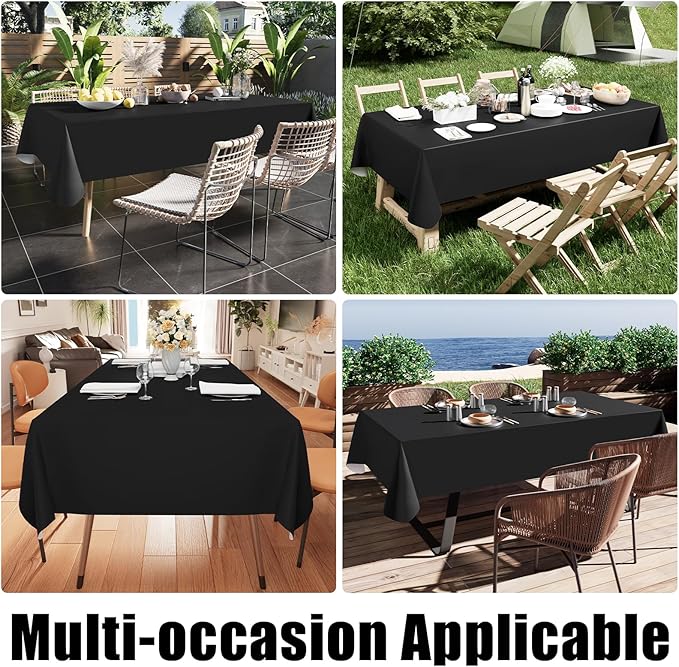 Smiry Rectangle Table Cloth 60x140 Inch, Waterproof Wipeable Vinyl Tablecloths Protector, Oil Spill Proof Plastic Table Cover for Dining, Picnic, Camping, Outdoor, Black
