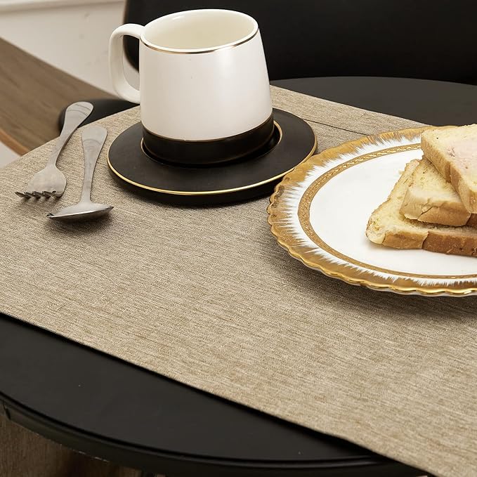 Mebakuk Linen Farmhouse Table Runner Large Burlap Style Soft and Waterproof Decorative Fabric Runner for Outdoor Wedding and Dinner (14 x 36 Inch, Mocha)