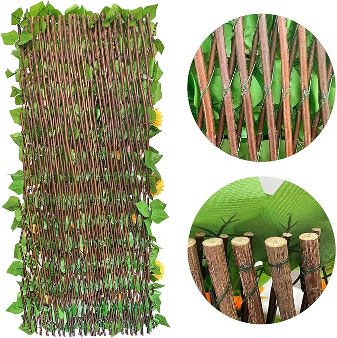 Expandable Fence Privacy Screen for Balcony Patio Outdoor,Decorative Faux Ivy Fencing Panel,Artificial Hedges (Single Sided Leaves) (2, Sunflowers)