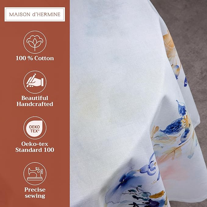 Maison d' Hermine Table Cloth Round Table 100% Cotton 69 Inches Tablecloth Reusable Decorative Everyday Use for Dining Room, Farmhouse, Home, Party, Festive & Wedding Spring Summer - Lazy Summer Days