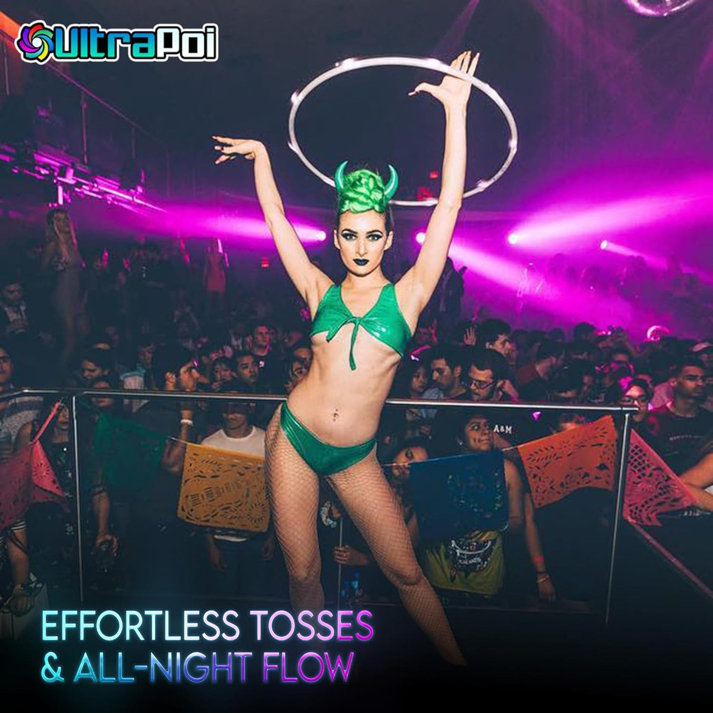 UltraHoop Remote LED Hoop - Wireless Control 60 Color Changing LED Lights w/ 300+ Modes & Patterns - Rechargeable Battery, HDPE Collapsible, Advanced to Beginner Hoola Hoops - 32” x 3/4" OD - UltraPoi