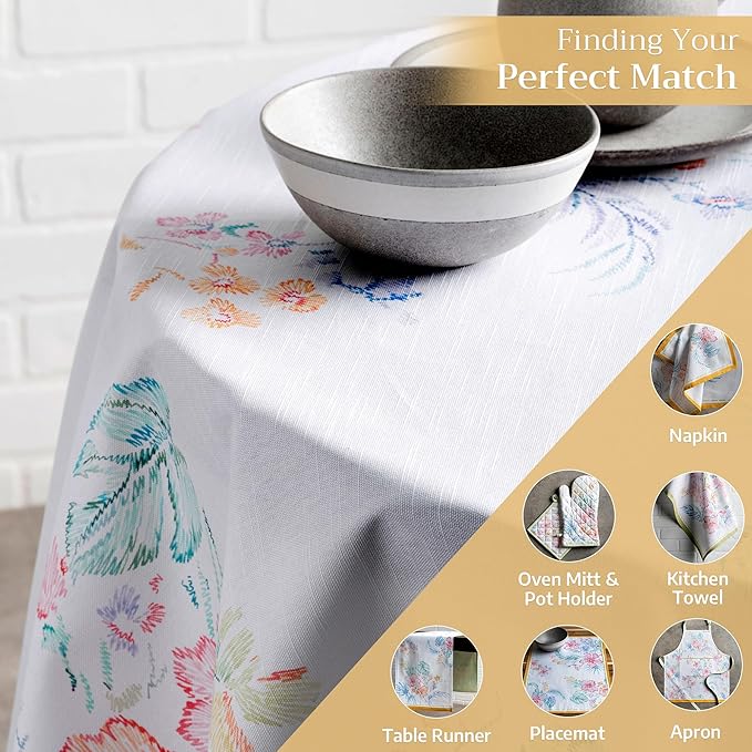 Maison d' Hermine Table Cloth Round Table 100% Cotton 63 Inches Tablecloth Reusable Decorative Everyday Use for Dining Room, Farmhouse, Home, Party, Festive & Wedding Spring Summer - Paradise Island