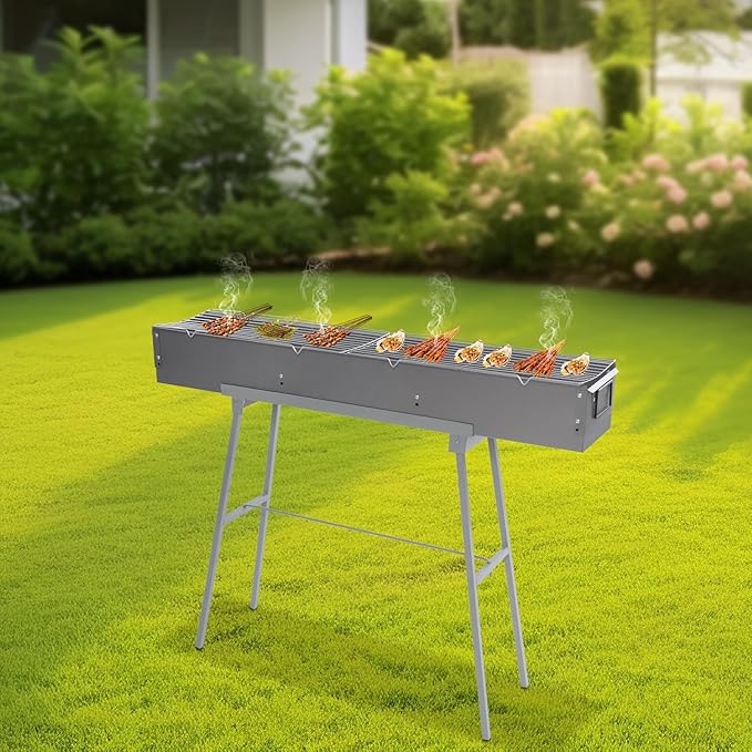 Portable Charcoal Grill, Folding Camping Barbecue Grill, Outdoor Stainless steel Barbecue Grills with Adjustable Air Vents for Outdoor Cooking, Camping, Picnics