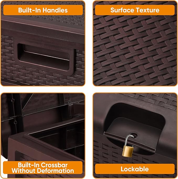 ZYJOYY 125 Gallon Resin Deck Box, Weatherproof Outdoor Storage Box for Patio, Garden, Pool, and Yard, Lockable Waterproof Bin for Tools, Cushions, and Accessories, Brown