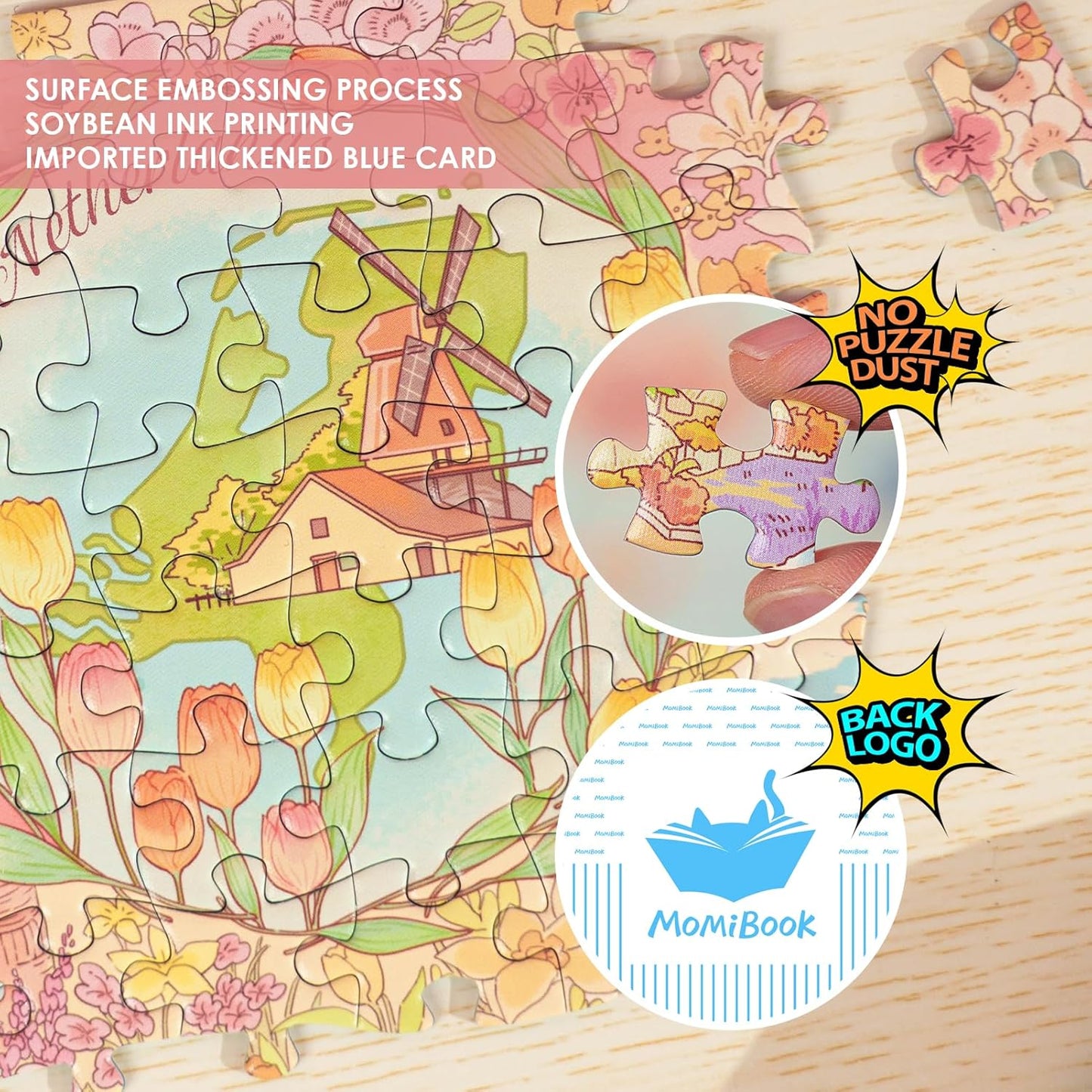 MOMIBOOK Puzzles for Adults 1300 Pieces Jigsaw Puzzles of Flower Great Universal Guide, Painting Image World Map Challenging Hard Impossible Puzzle Unique Funny Party Christmas Birthday Gifts