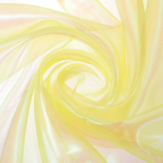 MECCANIXITY Iridescent Sheer Organza Fabric, 2 Yards x 59 Inches Solid Laser Holographic Shiny Fabric Organza Cloth for Wedding, Curtains, Costume, Photo Background, Yellow