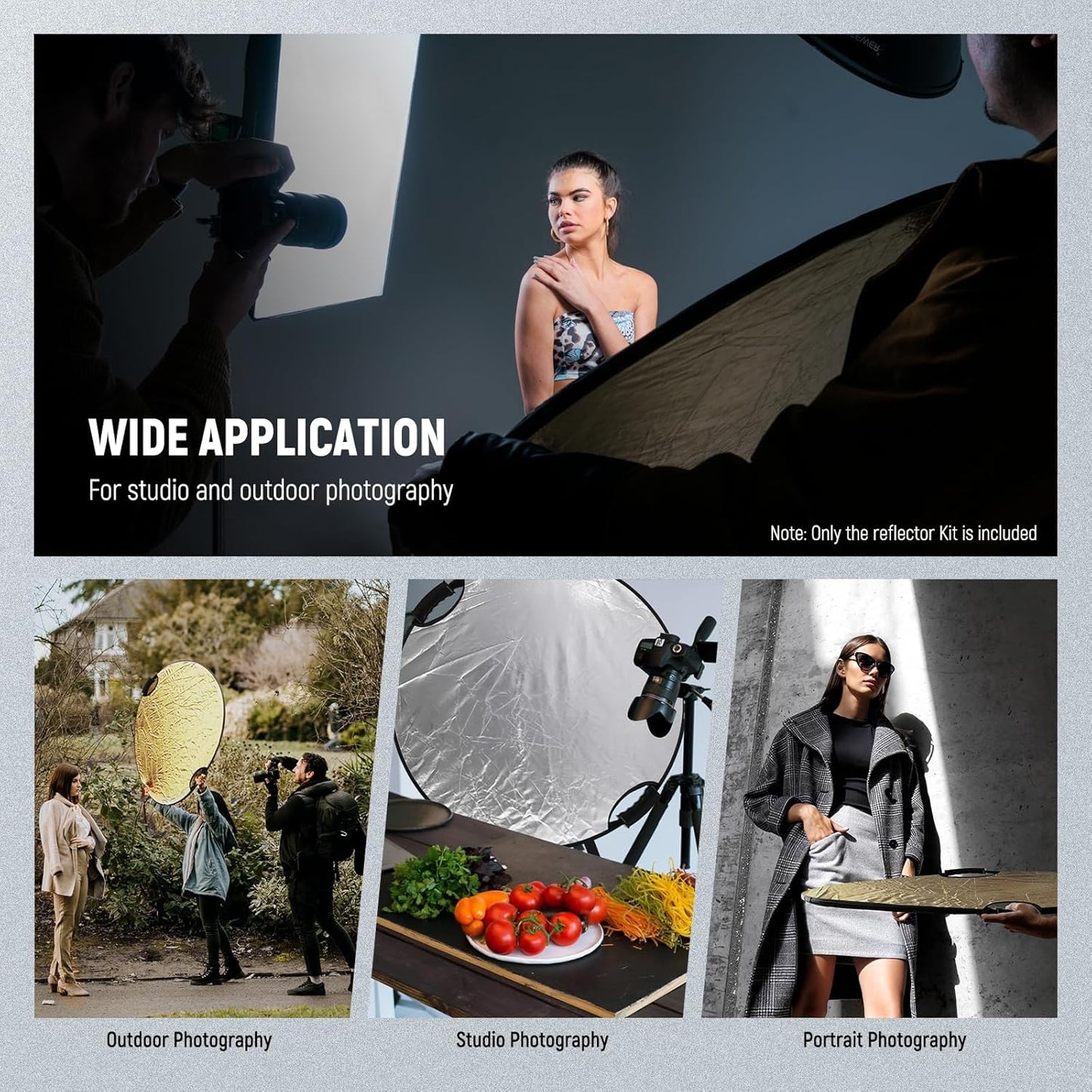 NEEWER 51"/130cm Light Reflector with Handle Grip & 3/8" Thread, 5 in 1 Foldable Disc Light Diffuser Translucent/Silver/Gold/White/Black for Photography Lighting, Outdoor Lighting, RF-130II