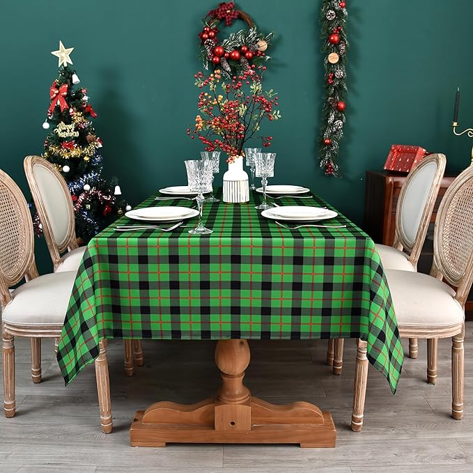 Classic Gingham Buffalo Tablecloth Fabric - Oblong 58x144 Inch Checkered Table Cloth for Indoor Outdoor - Irish Table Cover for Christmas Day, St. Patricks Day, Picnics, BBQs, and Parties
