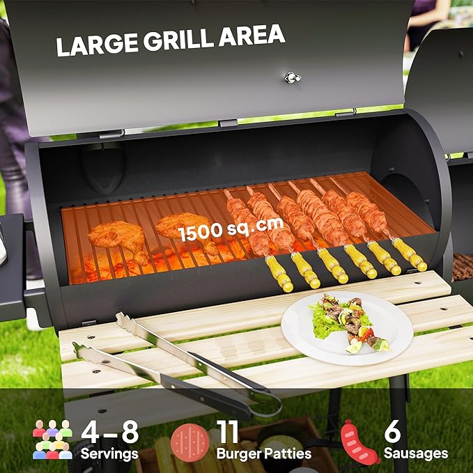 Outsunny 48" Portable Barrel Charcoal BBQ Grill, Steel Outdoor Barbecue Smoker with 232 Square Inches Cooking Space, Storage Shelf, Wheels for Garden Camping Picnic, Black