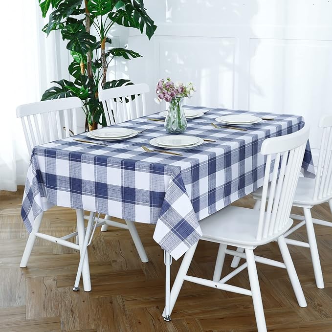 Romanstile Rectangle Vinyl Tablecloth, 100% Waterproof Oil-Proof Checkered Plastic Table Cloth, Heavy Duty Wipeable Table Covers for Dining, Camping, Picnic, Outdoor - 54 x 108 Inch, Blue Checkered