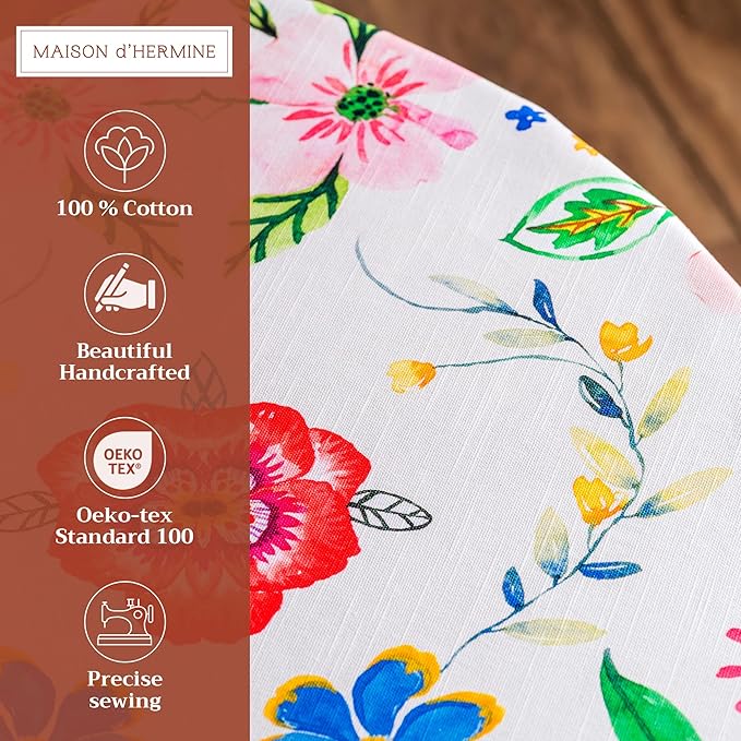 Maison d' Hermine Table Cloth Round Table 100% Cotton 69 Inches Tablecloth Reusable Decorative for Dining Room, Farmhouse, Home, Party, Festive & Wedding Spring Summer - Happy Florals - Sweety