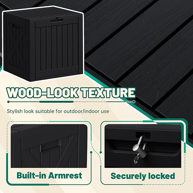 Devoko 40 Gallon Deck Box Outdoor Storage Box Waterproof for Patio, Large Outdoor Storage Bench Lockable for Outside (Black, 40 Gallon)