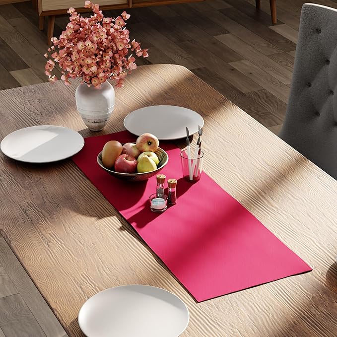 Encasa XO Table Runner 13"x36" Long | Cotton Canvas Fabric | Hot Pink Solid Color | Machine Washable & Durable