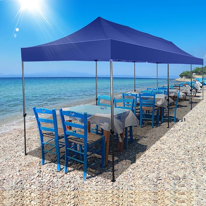 COBIZI 10x30 Pop up Canopy Tent 10x30 Canopy No Sidewall Waterproof Heavy Duty Commercial for Parties Outdoor Garden Gazebo Tent, Carry Bag with Wheel(10x30ft No Sidewalls, Dark Blue)