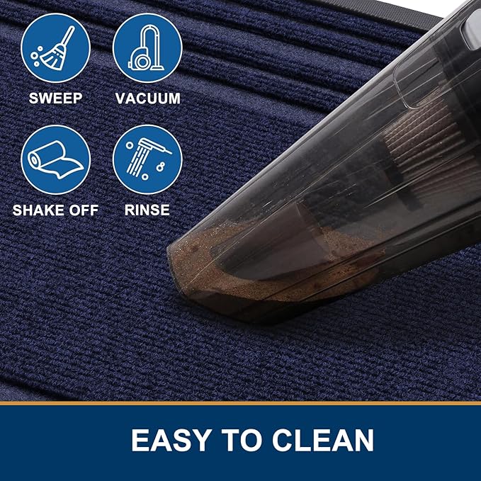 Buganda Front Door Mat Indoor Outdoor Entrance, Non-Slip Natural Rubber Doormats, Easy Clean, Low Profile, Dirt Trapper Entryway Floor Mats for Outside, Garages and Patios, 47x32, Navy