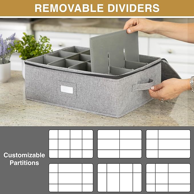 Wine Glass Storage and Cup Storage Case - Set of 2 Stackable Containers with Fully Padded Interior and Outside Hard Shell - 12pcs per Box with Insert Cards for Labelling and Side Handles