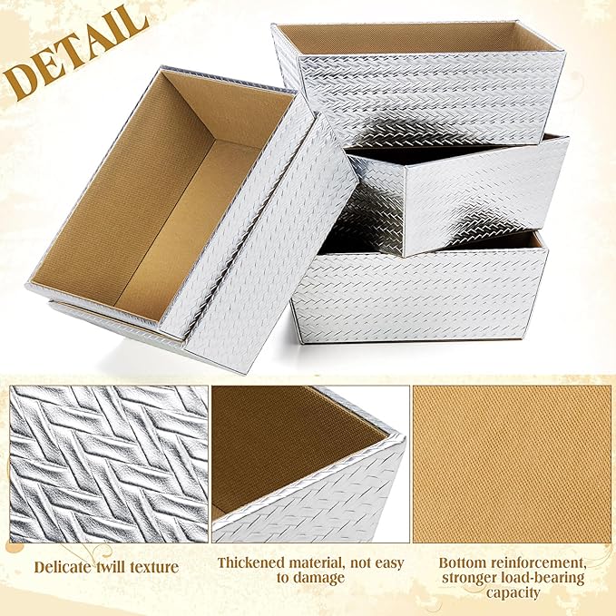 Wonderjune 20 Pcs Valentines Day Gift Baskets Empty To Fill Baskets For Gifts Empty With Gift Bag Bow Valentines Gifts Storage Basket Bulk for Wedding Party Wrapping(Diagonal Silver)