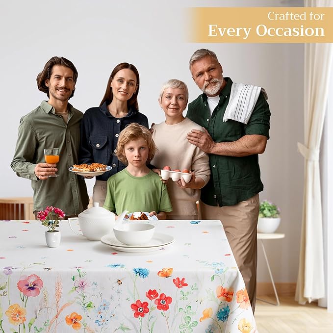 Maison d' Hermine Table Cloth Rectangle Table 100% Cotton 54 x 72 Inches Tablecloth Reusable Decorative for Dining Room, Farmhouse, Home, Party, Festive & Wedding Spring Summer - Summer Whisper