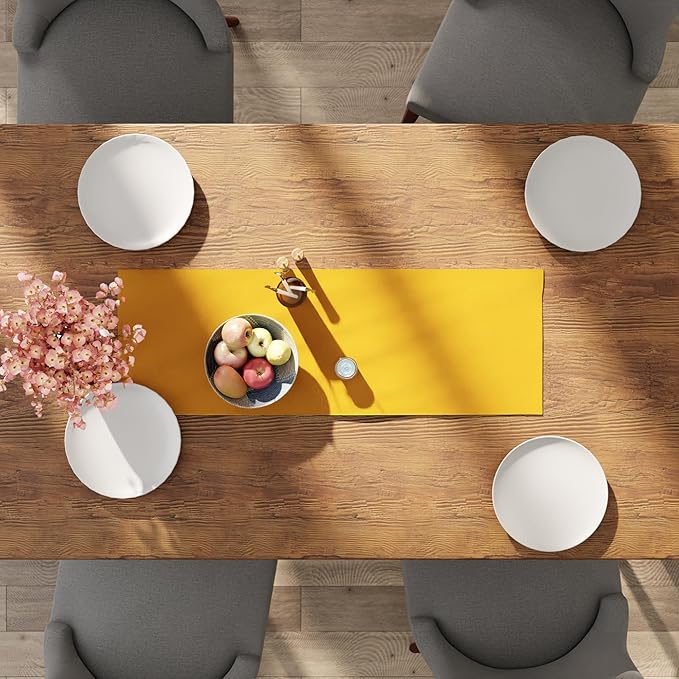 Encasa XO Table Runner 13"x36" Long | Cotton Canvas Fabric | Sunbeam Yellow Solid Color | Machine Washable & Durable