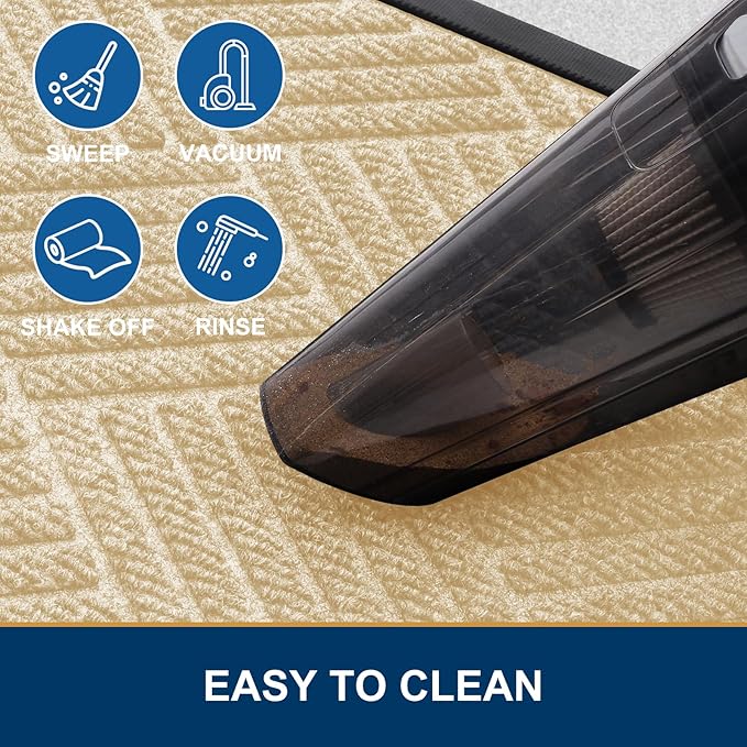 Smiry Front Door Mat Outside Entrance, Heavy Duty Outdoor Indoor Natural Rubber Doormat, Non Slip, Trap Dirt and Moisture, Easy Clean, Low Profile Patio Porch Entryway Mat, 29.5x17, Beige
