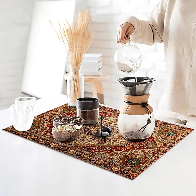 Boho Ethnic Placemats Set of 6,Retro Flower Placemats Washable Kitchen Dining Linen Table Mats Stain Heat-Resistant for Home Party Indoor 12x18 inch