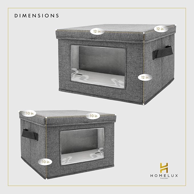 HOMELUX THEORY Plate Storage Box, 2pc 12"x8" Ivory Hard Shell China Storage Containers, Kitchen Storage Bins With Lids, Heavy Duty Moving Box with Handles for Dishes, Dinner Plate & Dinnerware