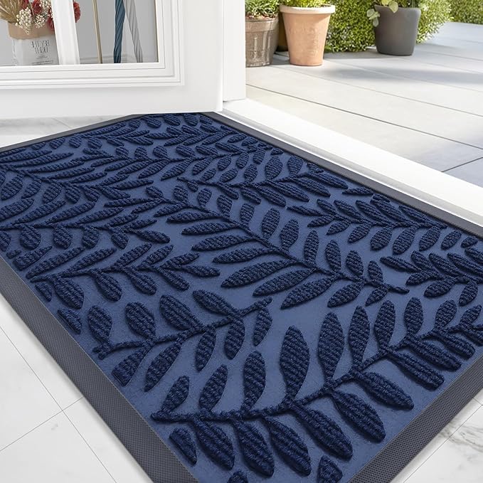 OLANLY Door Mat Indoor Outdoor Entrance, 29.5x17, Waterproof All-Weather All-Season Doormat, Sturdy Natural Rubber, Stain and Fade Resistant, Low Profile, Easy Clean Patio Entryway Mat, Navy Blue