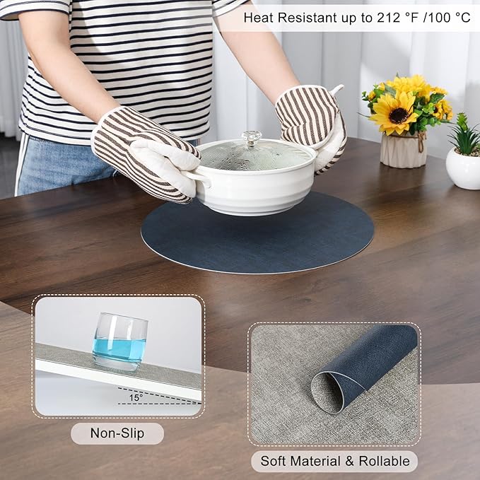 Myir JUN Round Placemats Dual Sided, Faux Leather Place Mats Set of 4 Indoor Placemats for Dining Table Outdoor Placemats Non-Slip Washable Table Mats (Set of 8, Gray Blue)