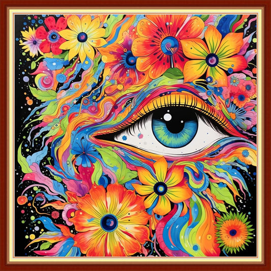 DMCVIVR Stamped Cross Stitch Kits for Adults Beginners Embroidery Kits 11CT Needlepoint Kits Cross Stitch Patterns Embroidery Patterns&Flower Eyes 18x18 inch