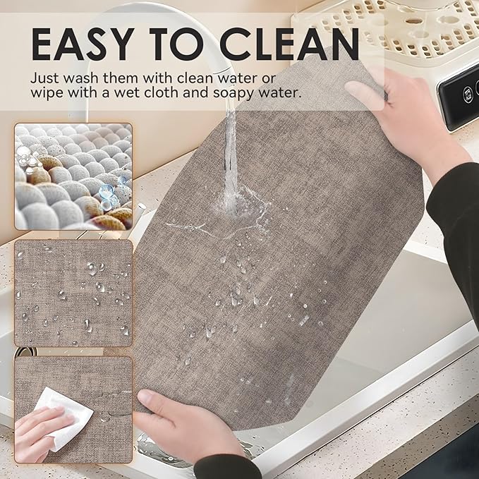 Round Table Placemats Set of 6, Faux Leather Wedge Shape Place Mats Heat Resistant Wipeable Washable Table Mats for Dining Outdoor Indoor, Camel