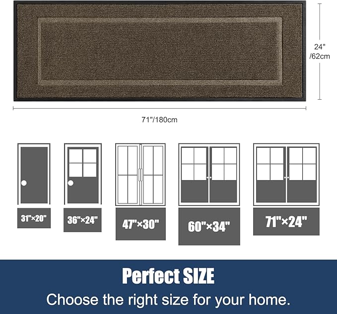 Extra Large Front Door Mat Outside Entrance Indoor Doormat, 71" x 24" Outdoor Mats for Patio Waterproof, Outdoor Door Mats for Outside Entry, Indoor Rugs for Entryway, Sturdy Natural Rubber, Begie