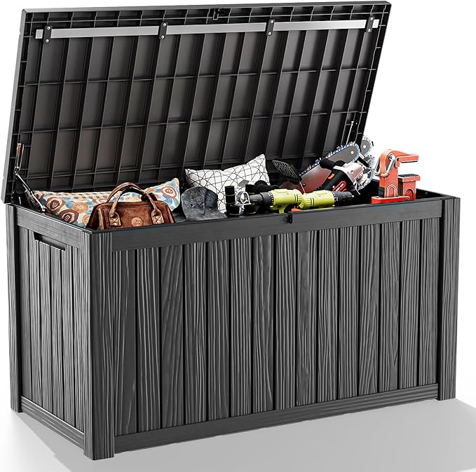 150 Gallon Outdoor Storage Box – Resin Deck Box with Lockable Lid, Waterproof Patio Furniture Storage for Tools, Garden & Yard Organization