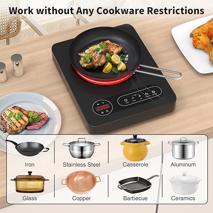 VBGK Single Burner Electric Cooktop,110V 1800W Electric Stove Top with LED Touch Control, 10 Power Levels, 4 hTimer, Safety Lock,Portable single burner cooktop