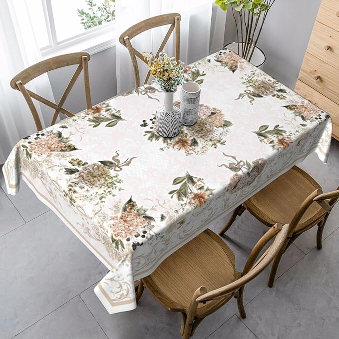 Worltoldb Retro Vintage Hydrangea Tablecloths Polyester Table Cloth for Kitchen Dinning Table Washable Table Cover for Parties Wedding Picnic
