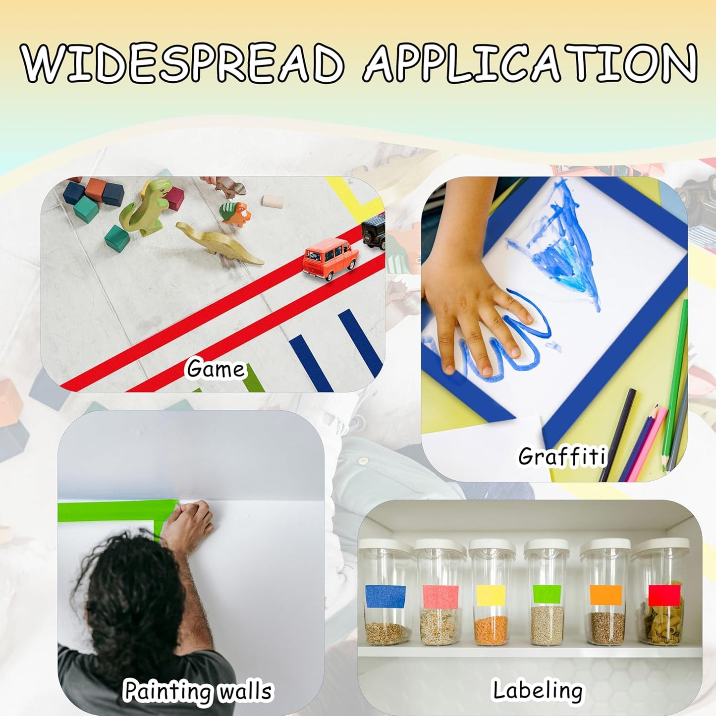 COSIMIXO Colored Masking Tape 1.88 inches x 60 Yards,Rainbow Colors Painters Tape 6 Rolls Colorful Painters Tape for Painting, Arts & Crafts, Labeling, Residue-Free Removal, Easy Hand-Tear