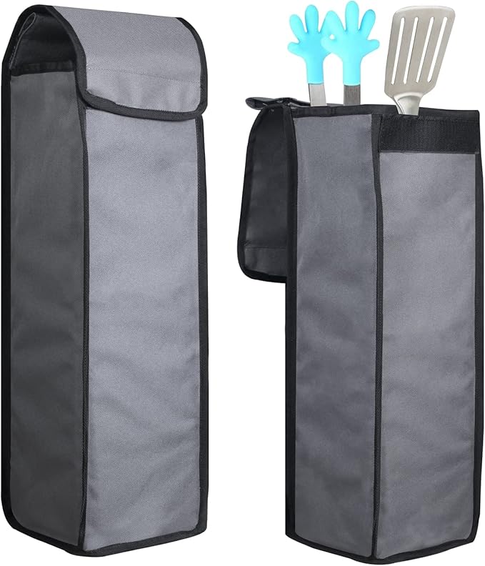 Grill Utensil Accessory Storage Bag Grey Waterproof BBQ Tool Storage Bags Grill Tools Foldable Barbecue Appliance Bracket Bag for Camping Hiking Barbecue